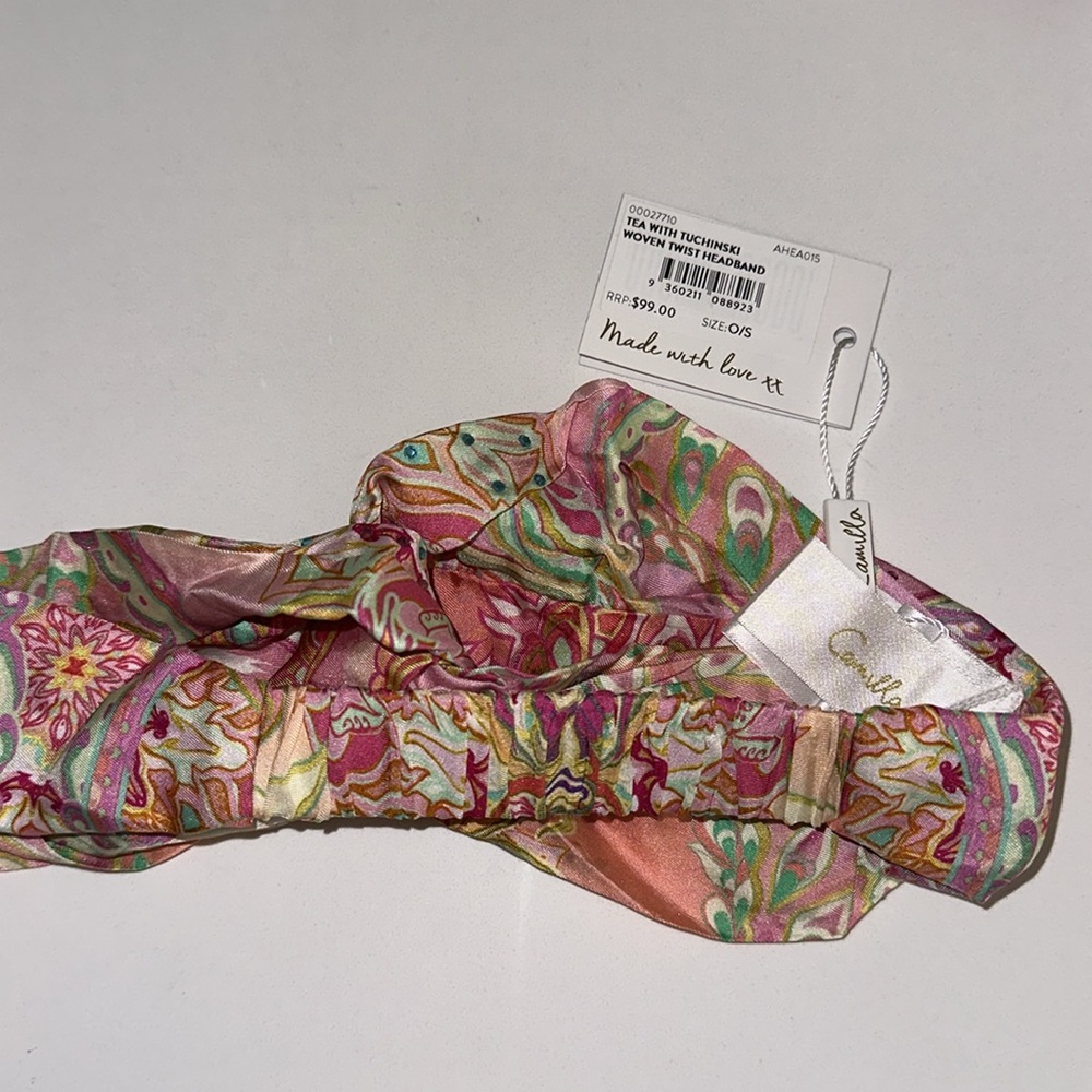 CAMILLA “Tea With Tuchinski” pink silk geo print woven twist boho headband - Picture 4 of 4